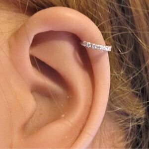 14k white gold helix cartilage bendable ring hoop stud with diamonds